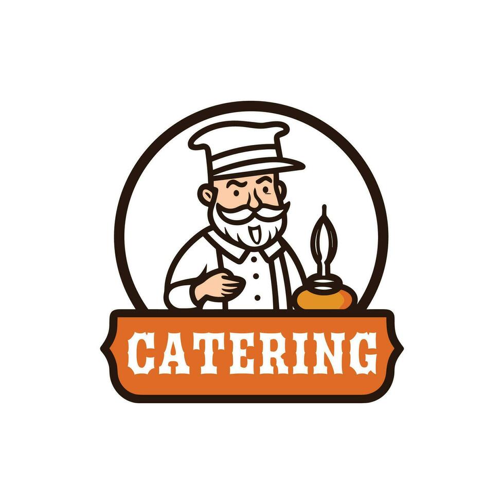 catering vektor logotyp design med kock karaktär ikon