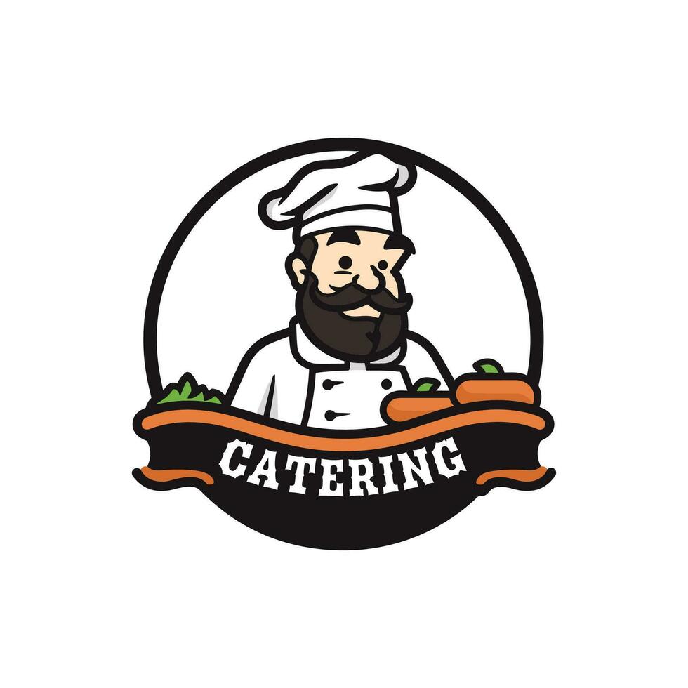 catering vektor logotyp design med kock karaktär ikon