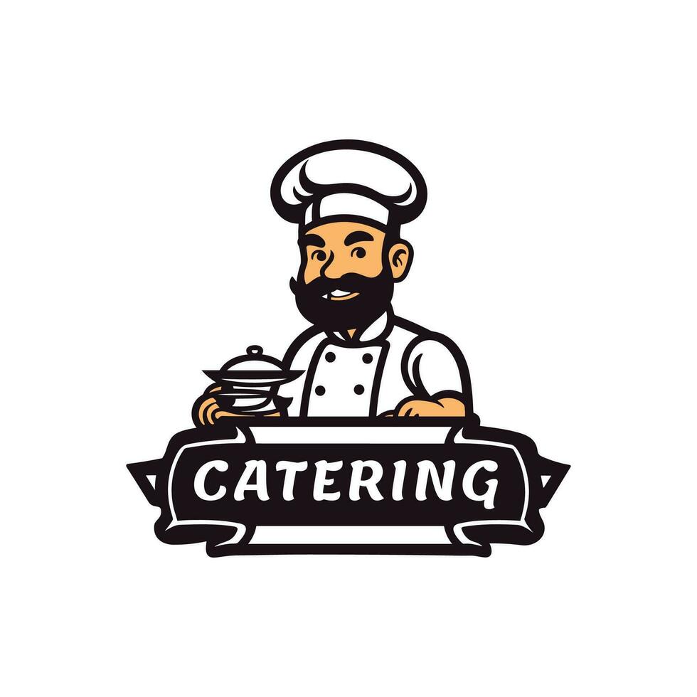 catering vektor logotyp design med kock karaktär ikon