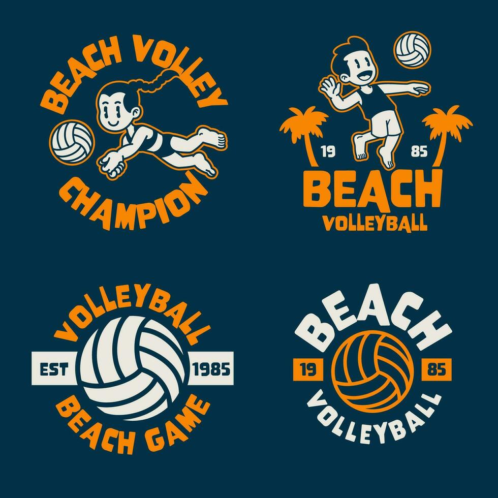 samling av strand volleyboll logotyp i årgång retro stil vektor