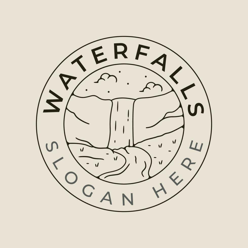 Wasserfälle National Park Linie Kunst Logo Vektor mit Emblem Illustration Vorlage Design