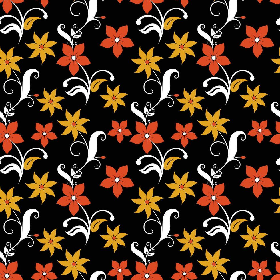 platt blommor mönster på svart bakgrund vektor