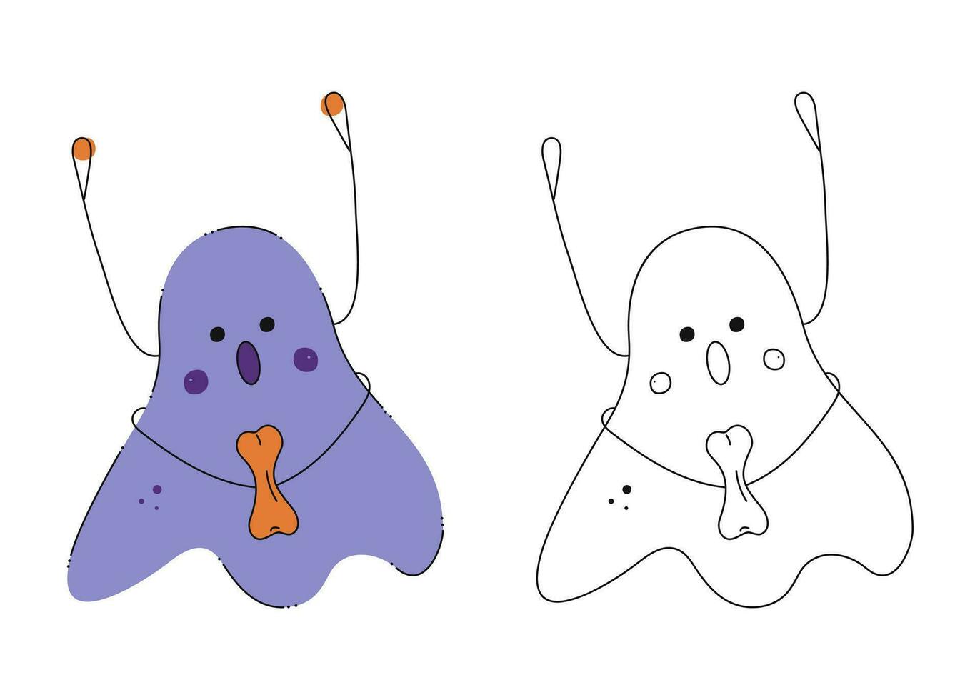 små uppsättning av söt halloween sprit. Färg, svart och vit platt vektor illustration.