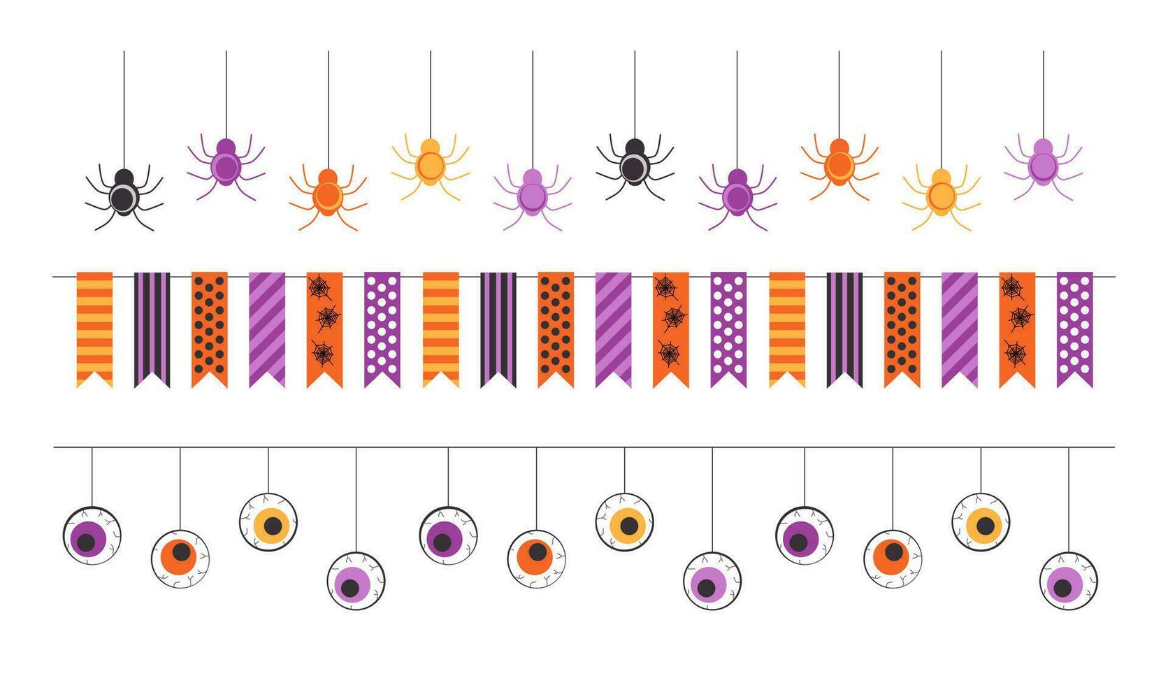 halloween girlanger. flaggväv uppsättning med spindlar, flaggor, ögon. design element för baner, affisch, reklam, scrapbooking. vektor illustration på vit bakgrund.