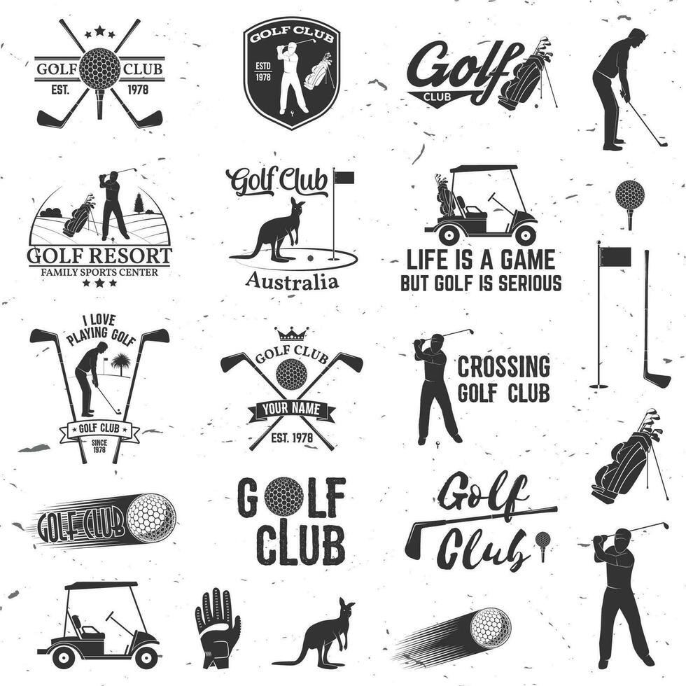 einstellen von Golf Verein Konzept mit Golfspieler Silhouette. vektor