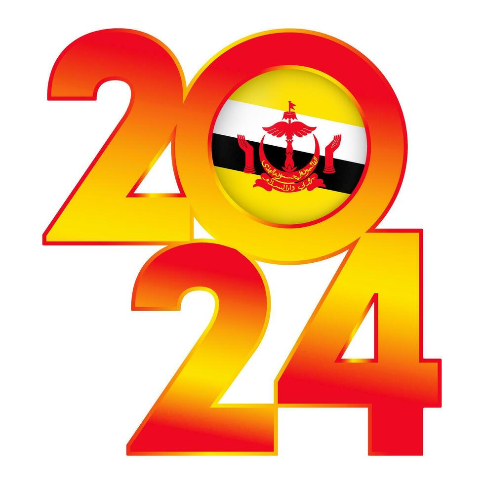 Lycklig ny år 2024 baner med brunei flagga inuti. vektor illustration.
