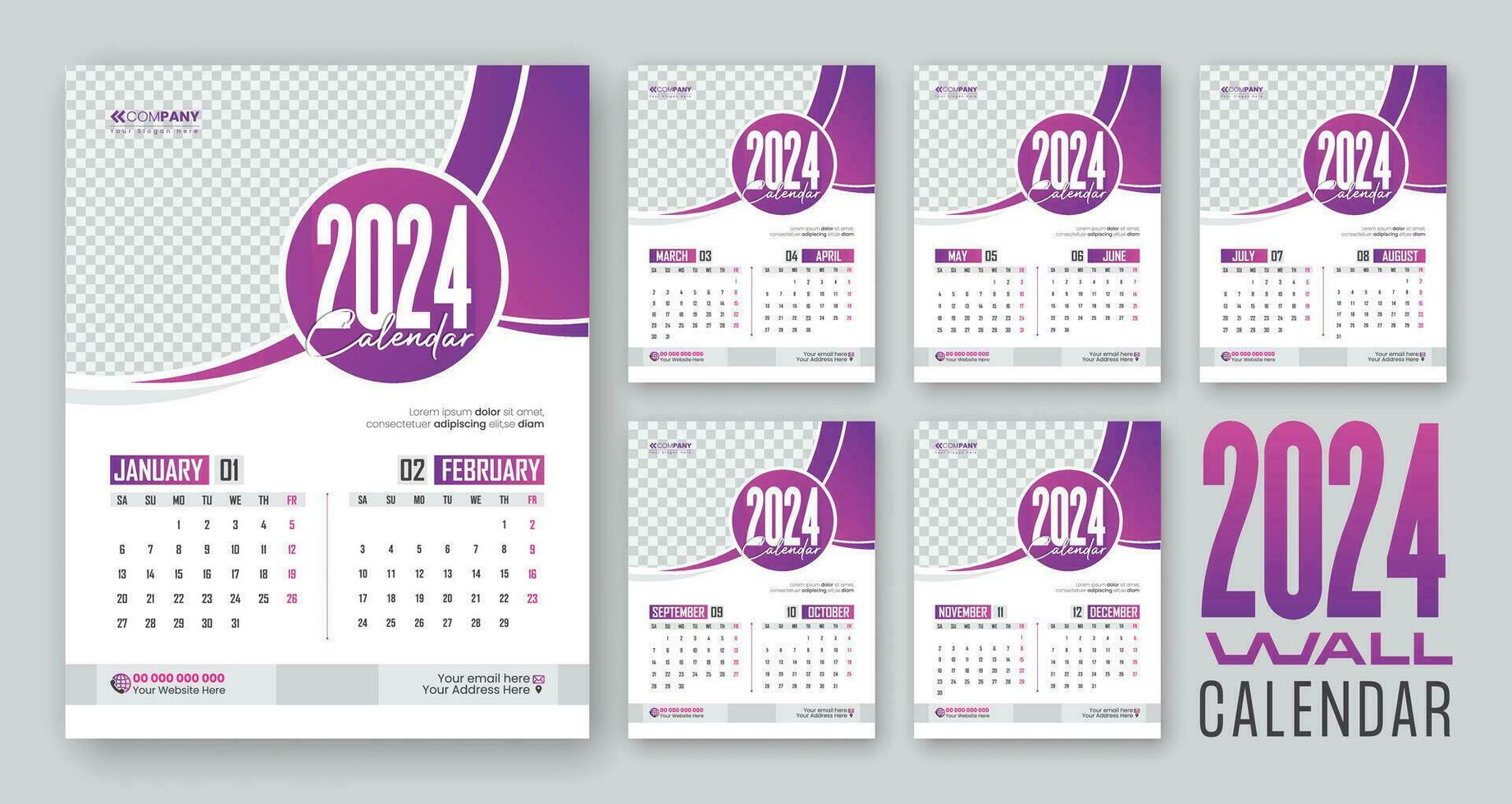 2024 modern Mauer Kalender Design Layout Vektor Illustration