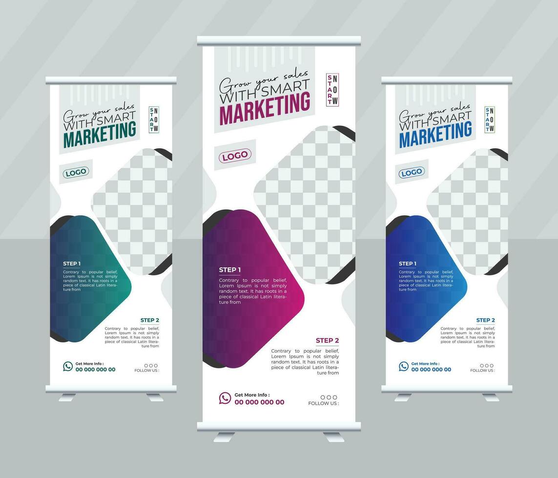 Geschäft aufrollen Banner Stand Vorlage Design, modern tragbar steht korporativ aufrollen Banner Layout, Klimmzug Hintergrund, Vektor Illustration,