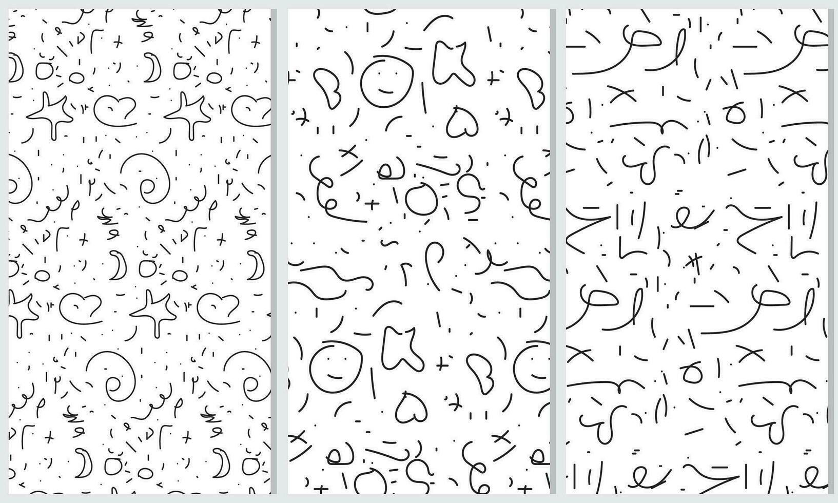 roligt Färg svart linje abstrakt klotter uppsättning sömlös mönster, kreativ minimalistisk stil konst bakgrund för barn eller trendig design med grundläggande former. enkel barnslig klottra bakgrund vektor