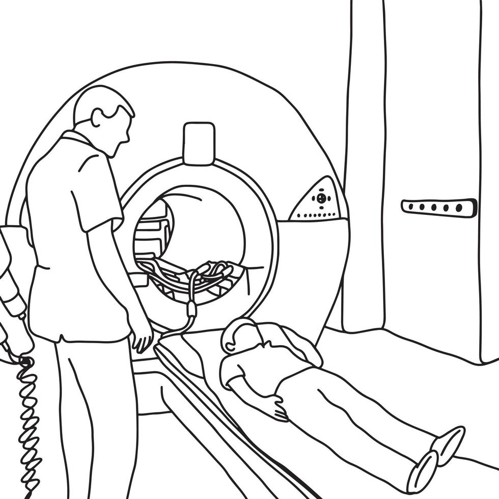 Junge Patient, der sich im Krankenhaus einem CT-Scan unterzieht vektor