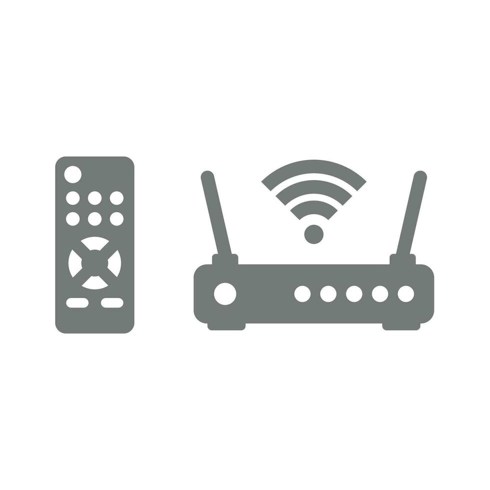 Fernseher und Internet Anbieter Bedienung Symbole. Fernbedienung Steuerung und Router, wi fi, kabellos Verbindung und Fernsehen Symbol Satz. vektor