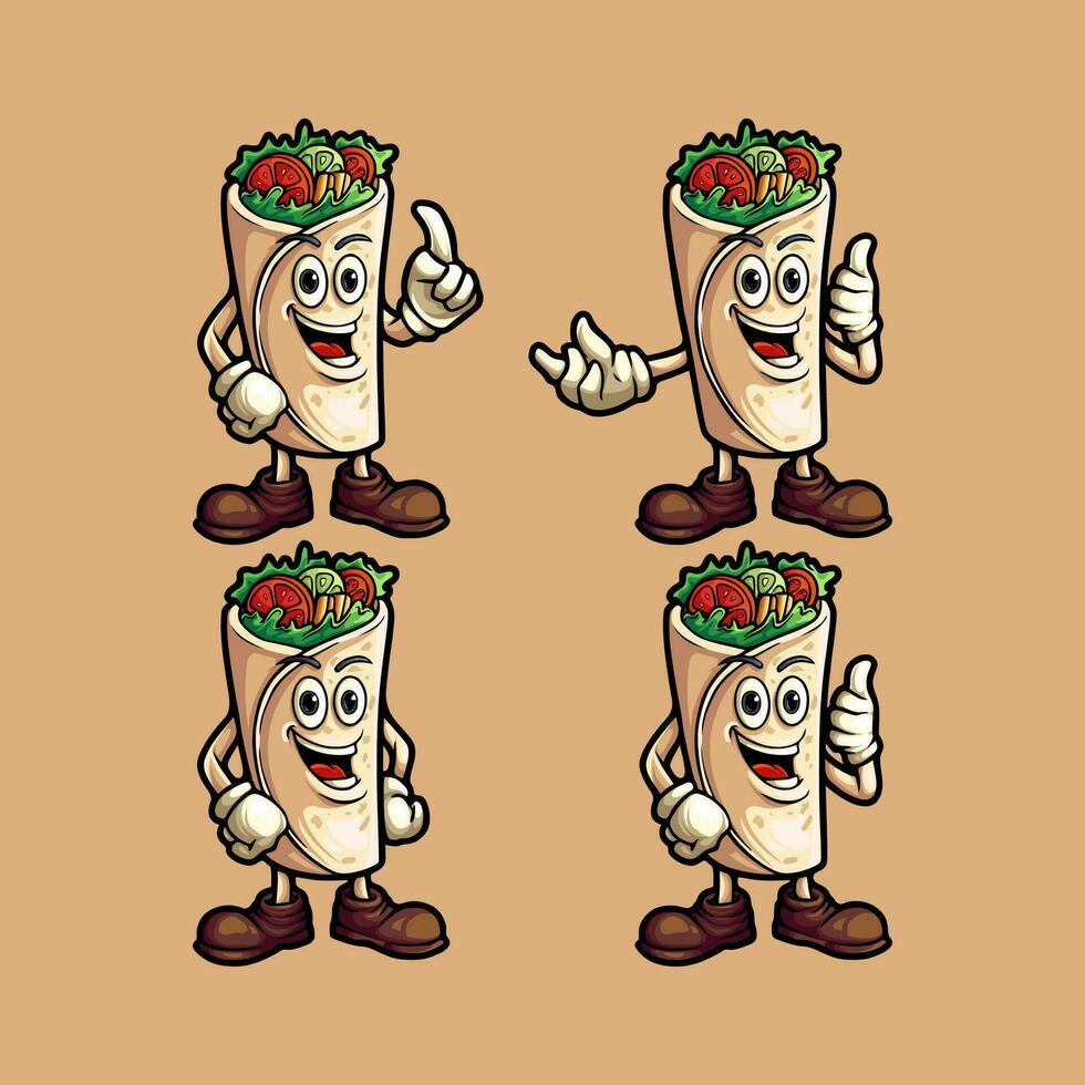 tecknad serie burrito eller kebab maskot design vektor