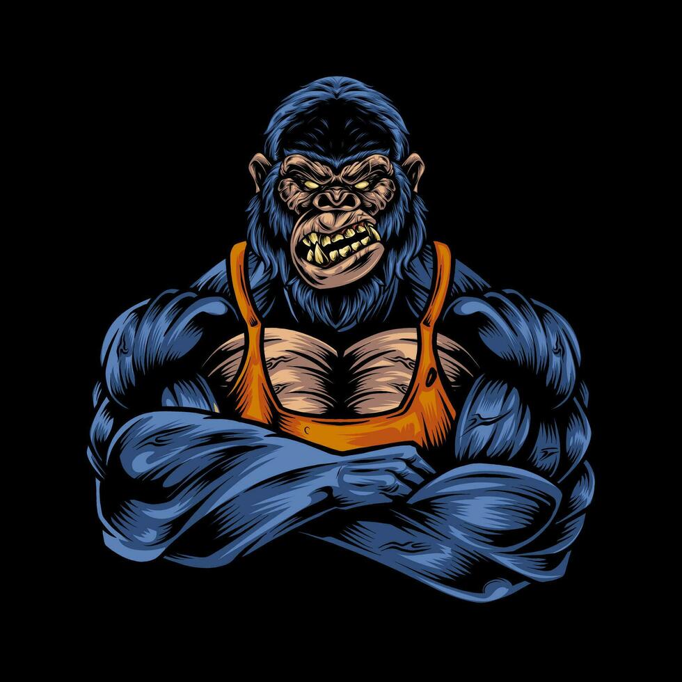 Gorilla Fitness Karikatur Logo 1 vektor