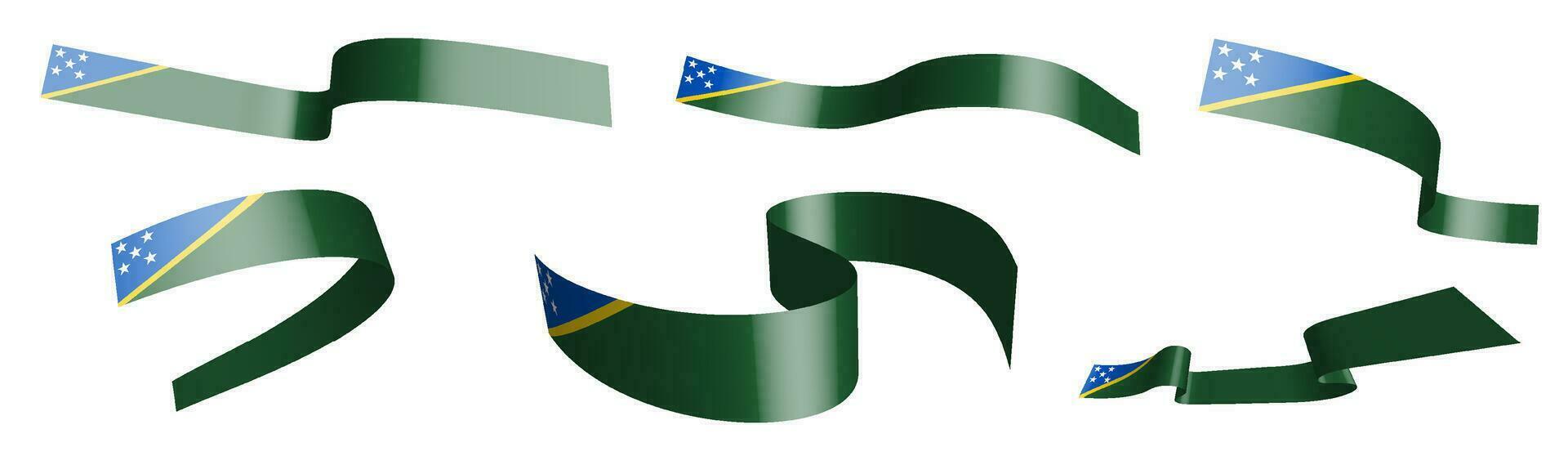 einstellen von Urlaub Bänder. Flagge von Solomon Inseln winken im Wind. Trennung in niedriger und Oberer, höher Lagen. Design Element. Vektor auf Weiß Hintergrund