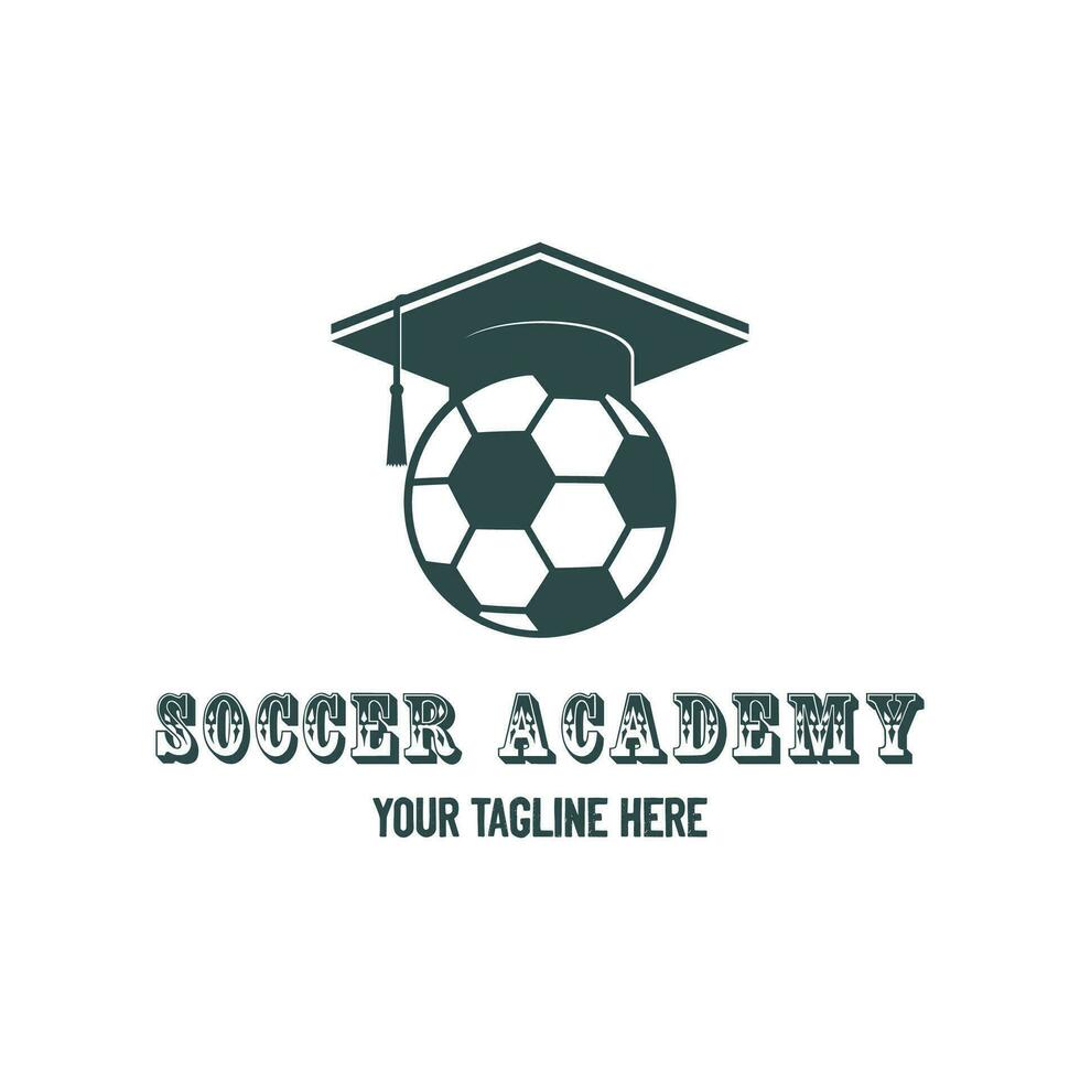 Absolvent Toga Hut mit Fußball Fußball zum Sport Kurs Bildung Schule Akademie Verein Logo Design vektor