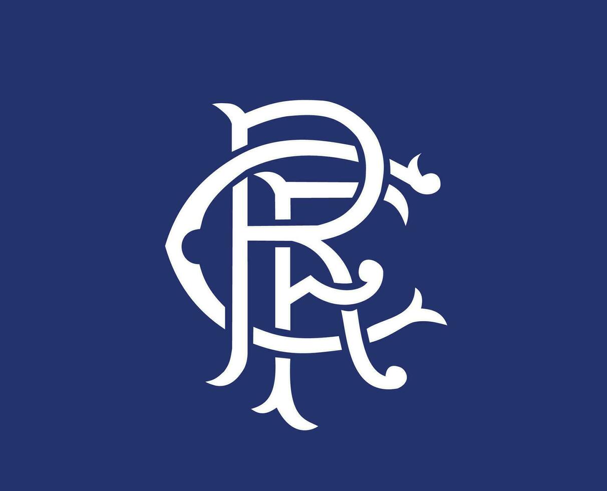 glasgow rangers logotyp klubb symbol vit skottland liga fotboll abstrakt design vektor illustration med blå bakgrund