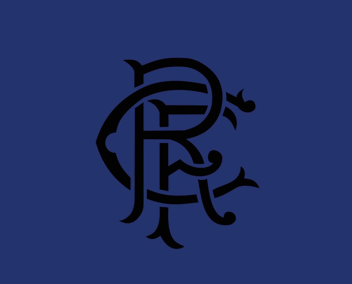 glasgow rangers logotyp klubb symbol svart skottland liga fotboll abstrakt design vektor illustration med blå bakgrund