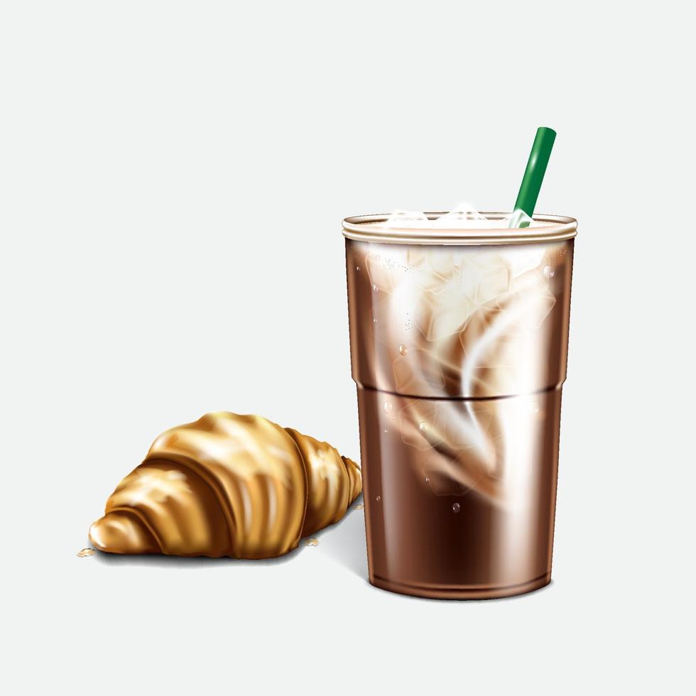 Croissant mit Kaffee Latte Cup auf weißem Hintergrund isoliert. vektor