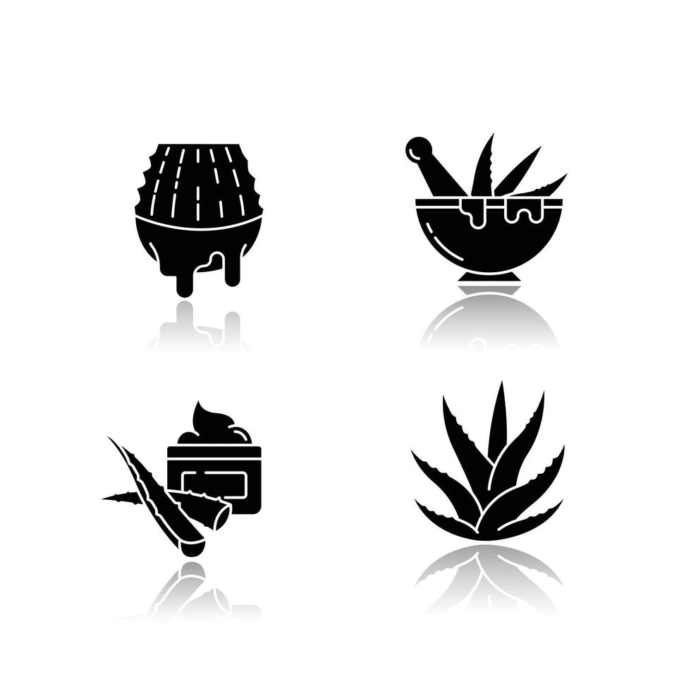 Aloe Vera Schlagschatten schwarze Glyphe Icons Set vektor