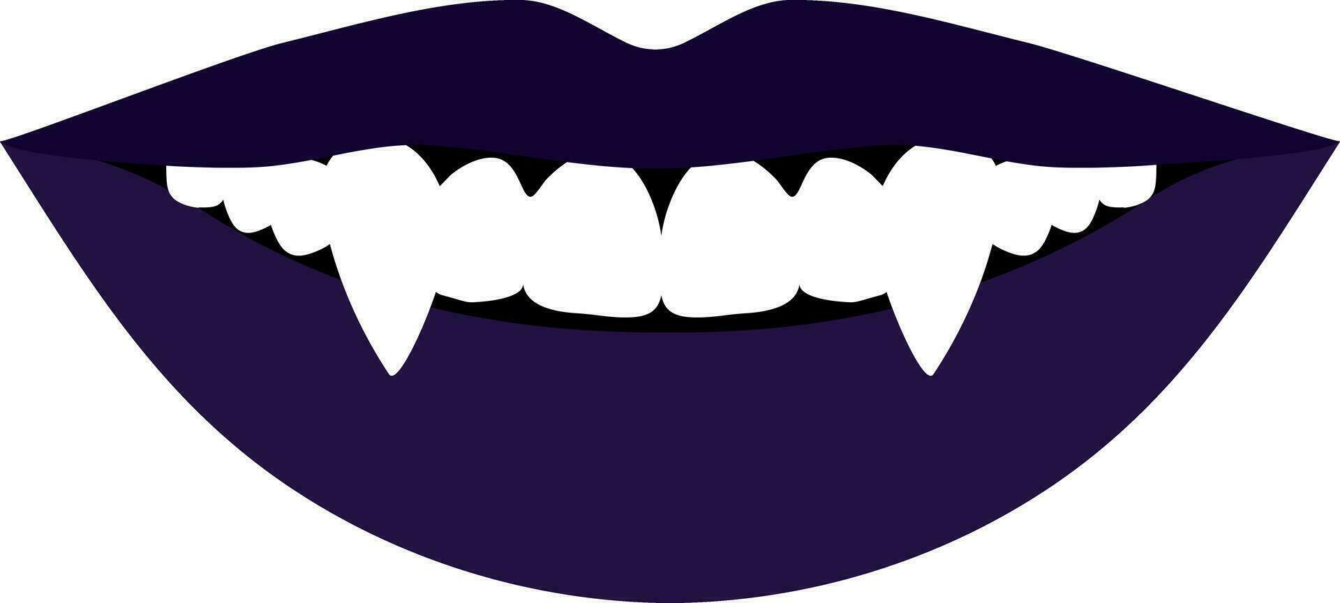 vampyr kvinna mun med huggtänder. monster flicka ondska mun. vektor illustration