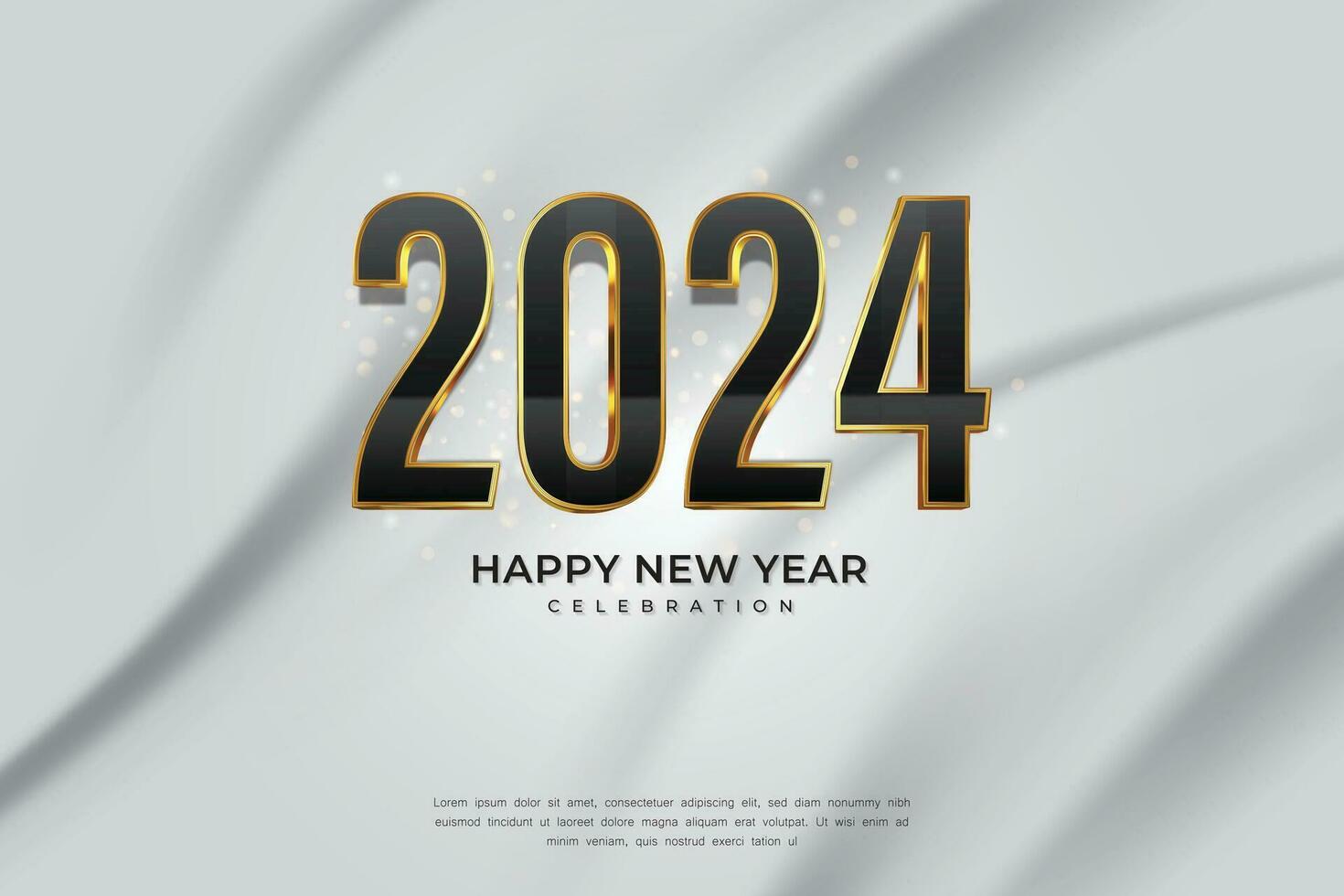 fira Lycklig ny år 2024. med svart lutning guldnummer, på elegant bakgrund vektor