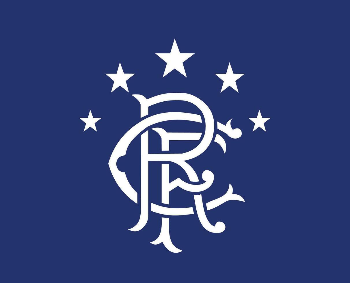 glasgow rangers symbol klubb logotyp vit skottland liga fotboll abstrakt design vektor illustration med blå bakgrund