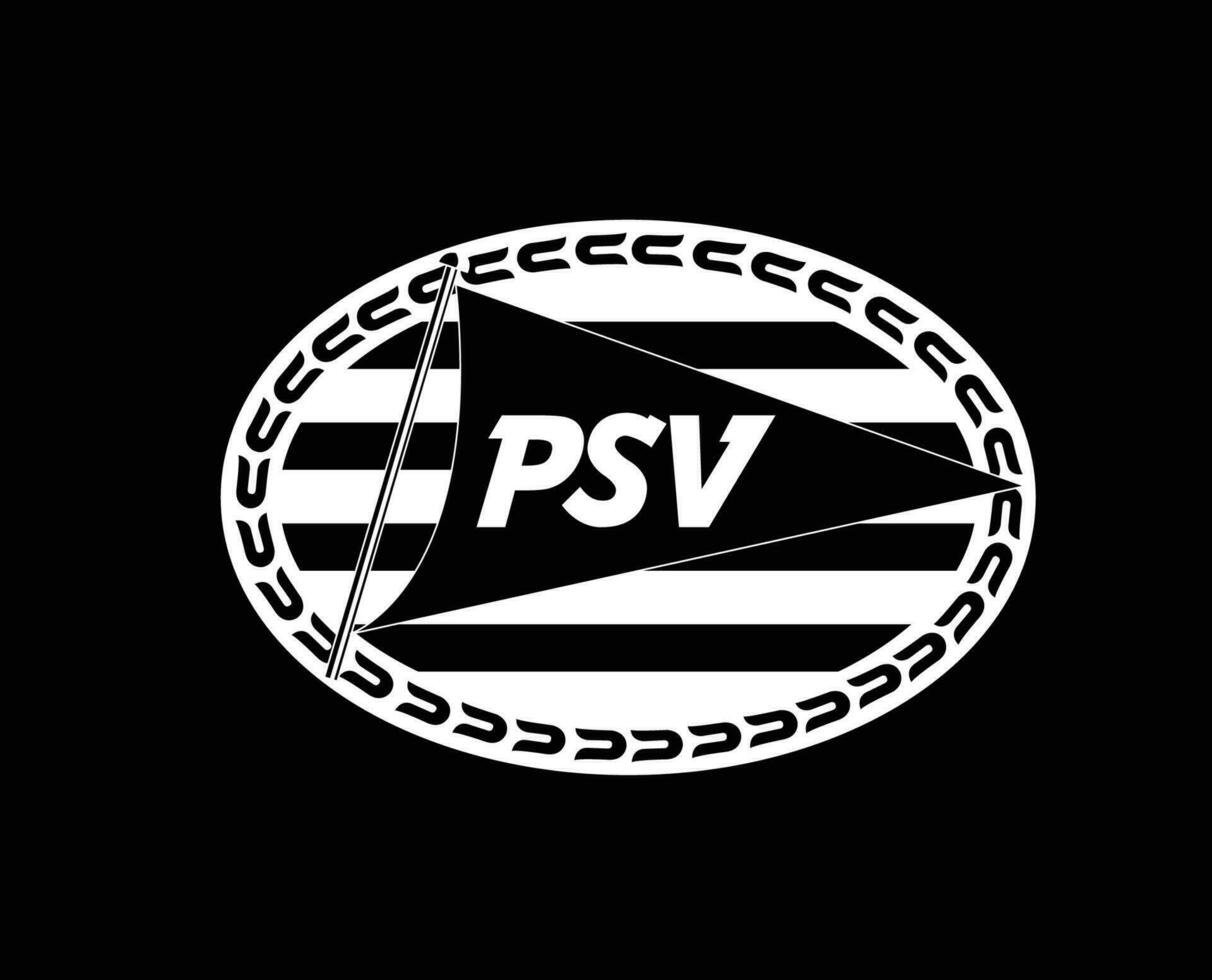 psv eindhoven klubb logotyp symbol vit nederländerna eredivisie liga fotboll abstrakt design vektor illustration med svart bakgrund