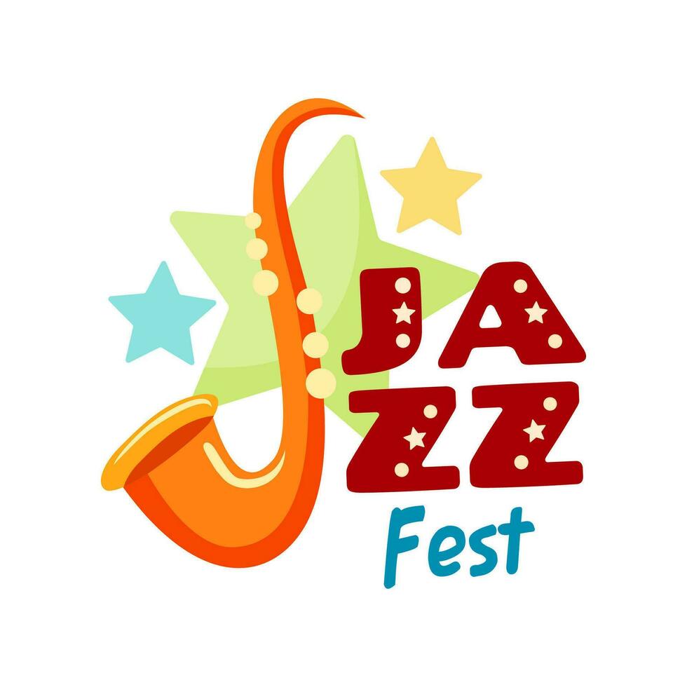 Jazz Musik- Festival Symbol von Saxophon mit Sterne vektor