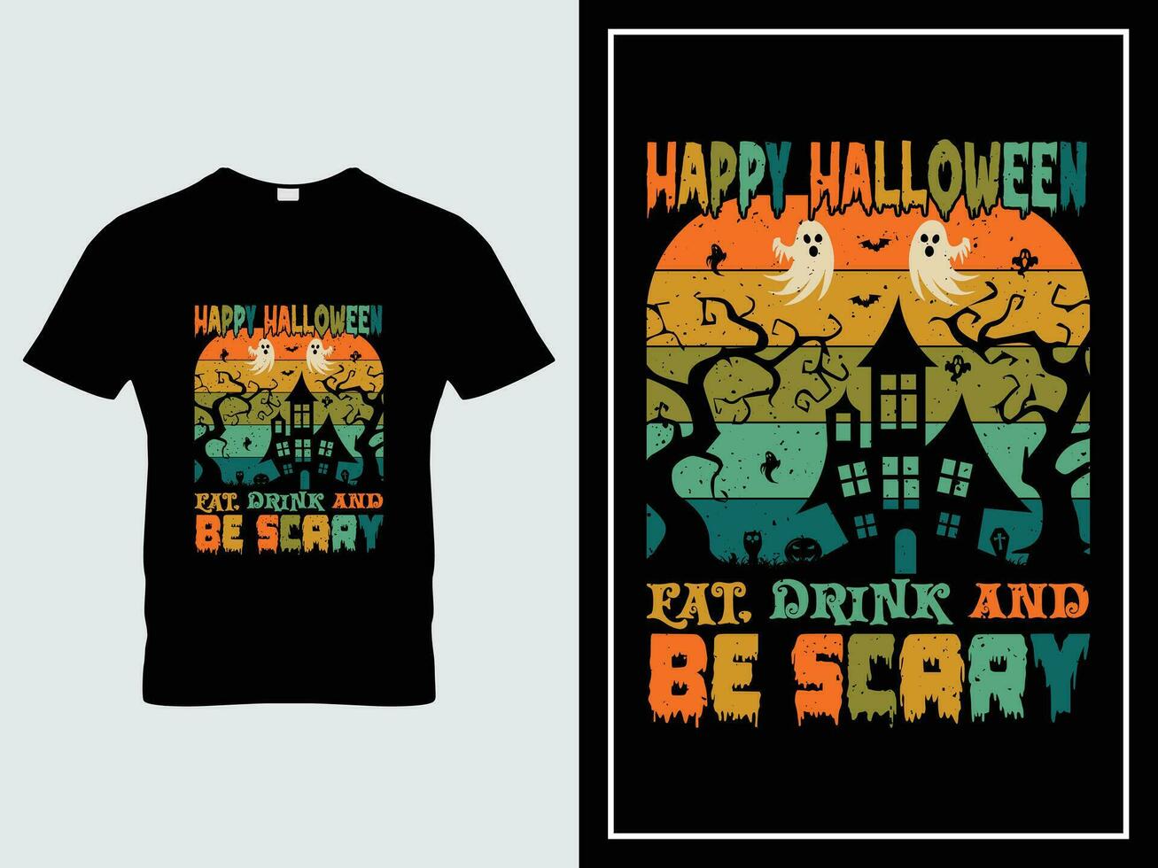 Halloween t Hemd Design Illustration Vektor glücklich Halloween essen, trinken und Sein unheimlich