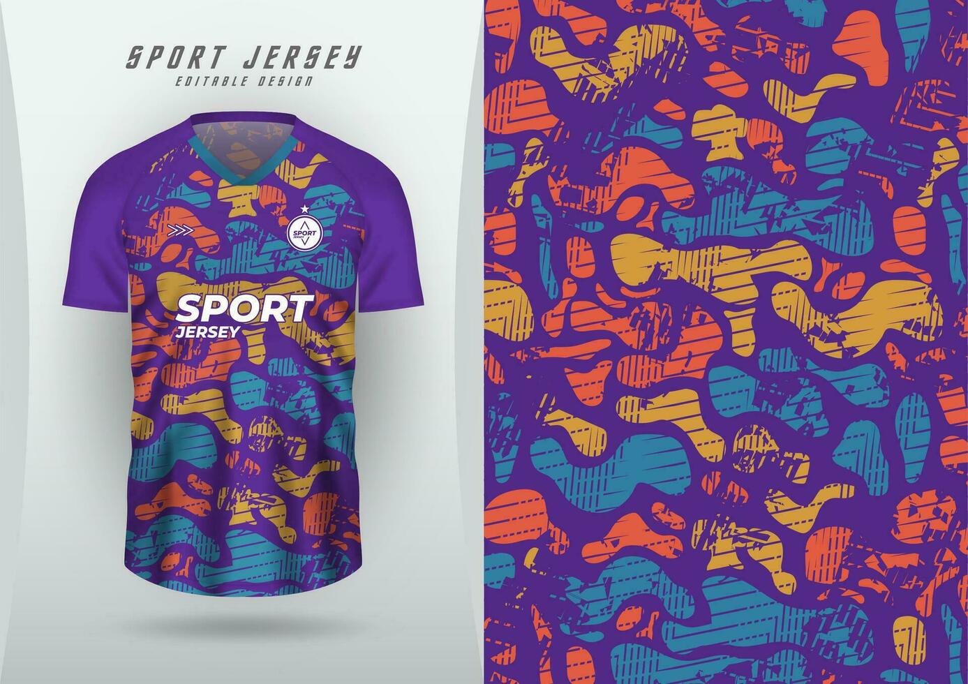 bakgrund för sporter jersey fotboll jersey löpning jersey tävlings cykling lila yta, flytande mönster med blå, orange, gul. vektor