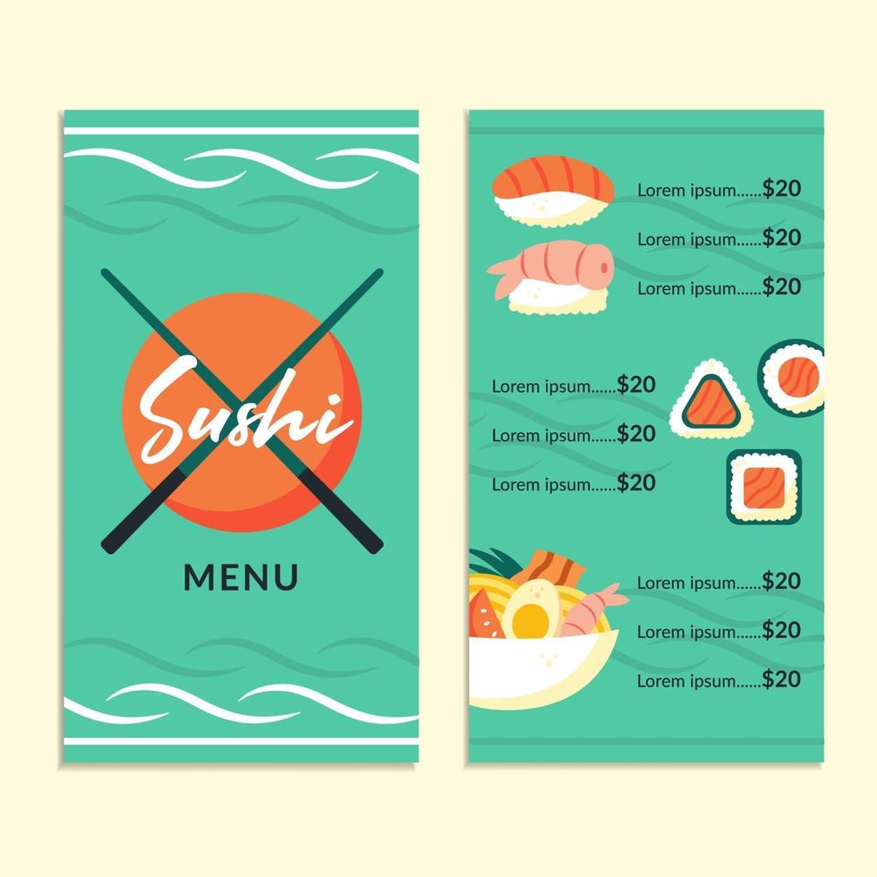 asiatisches Essen Restaurant Menüvorlage Sushi frische Fischbrötchen Sets Ramen vektor