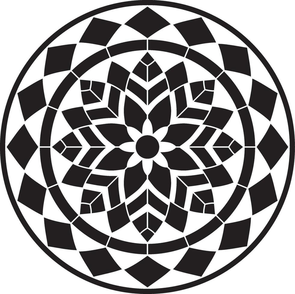 vektor svart svartvit runda mönster. mosaik- cirkel, geometrisk prydnad. oärlig blomma