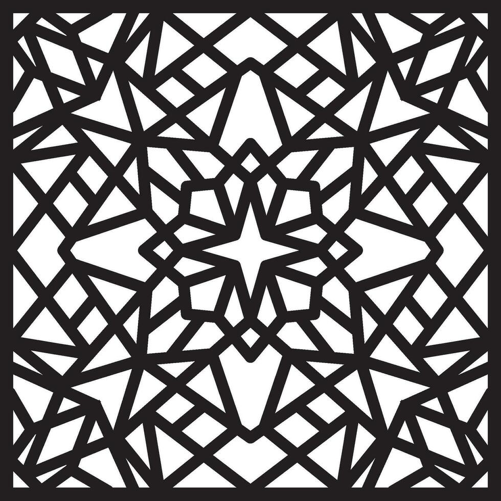 Vektor schwarz und Weiß geometrisch Muster. Platz Ornament. Arabeske zum Gebäude und Zimmer Dekorationen. Vorlage zum Laser- und Plotter Schneiden, Lebenslauf und Sandstrahlen