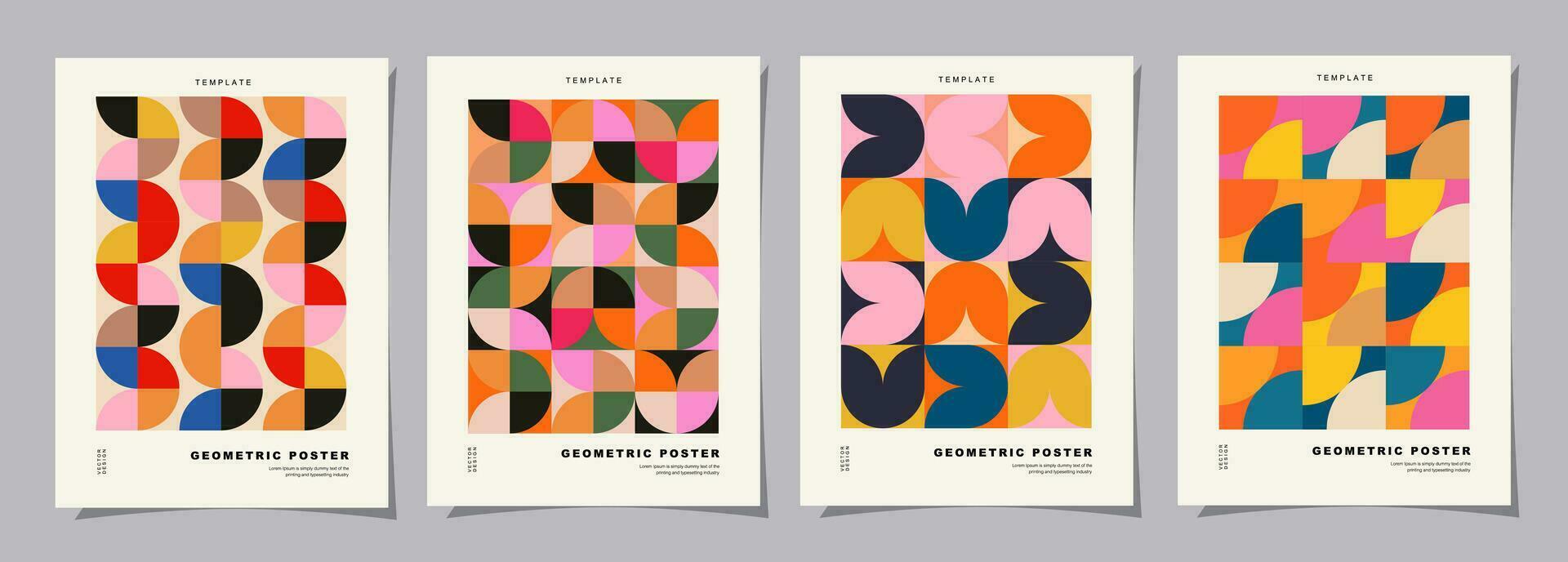 einstellen von retro geometrisch Muster Hintergrund. kreativ Abdeckungen oder Plakate Konzept im modern Bauhaus Stil zum korporativ Identität, branding und Sozial Medien Werbung. vektor