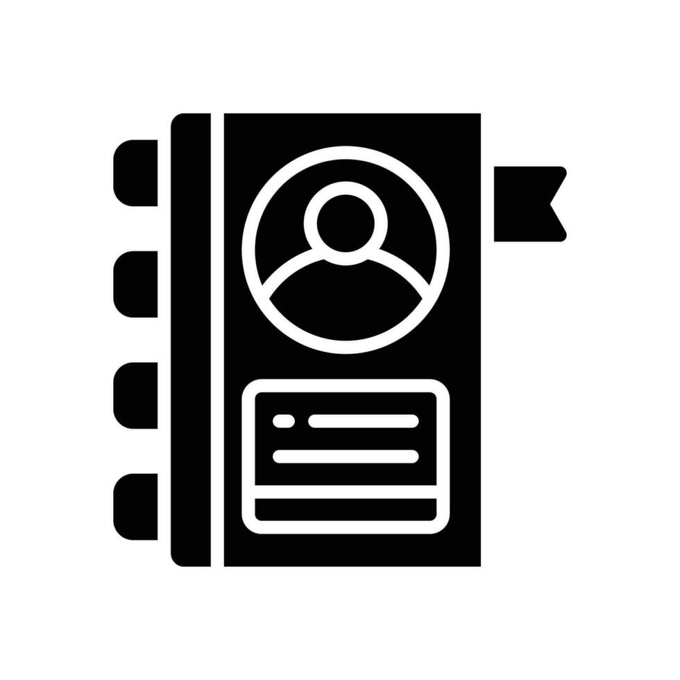 Kontakt Buch Glyphe Symbol. Vektor Symbol zum Ihre Webseite, Handy, Mobiltelefon, Präsentation, und Logo Design.