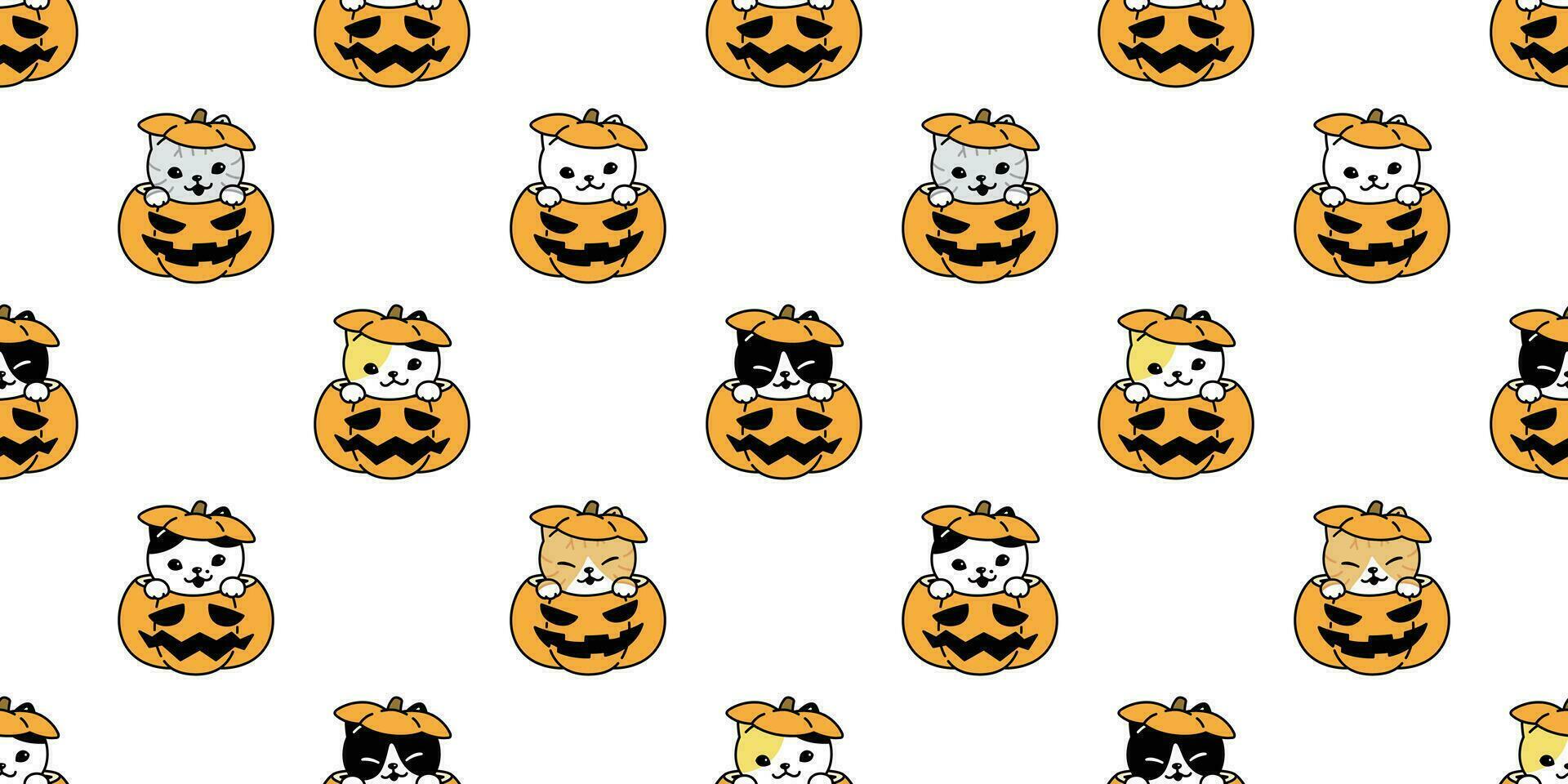 Katze nahtlos Muster Vektor Halloween Kürbis Kätzchen Schal isoliert wiederholen Hintergrund Fliese Hintergrund Karikatur Charakter Gekritzel Illustration Design