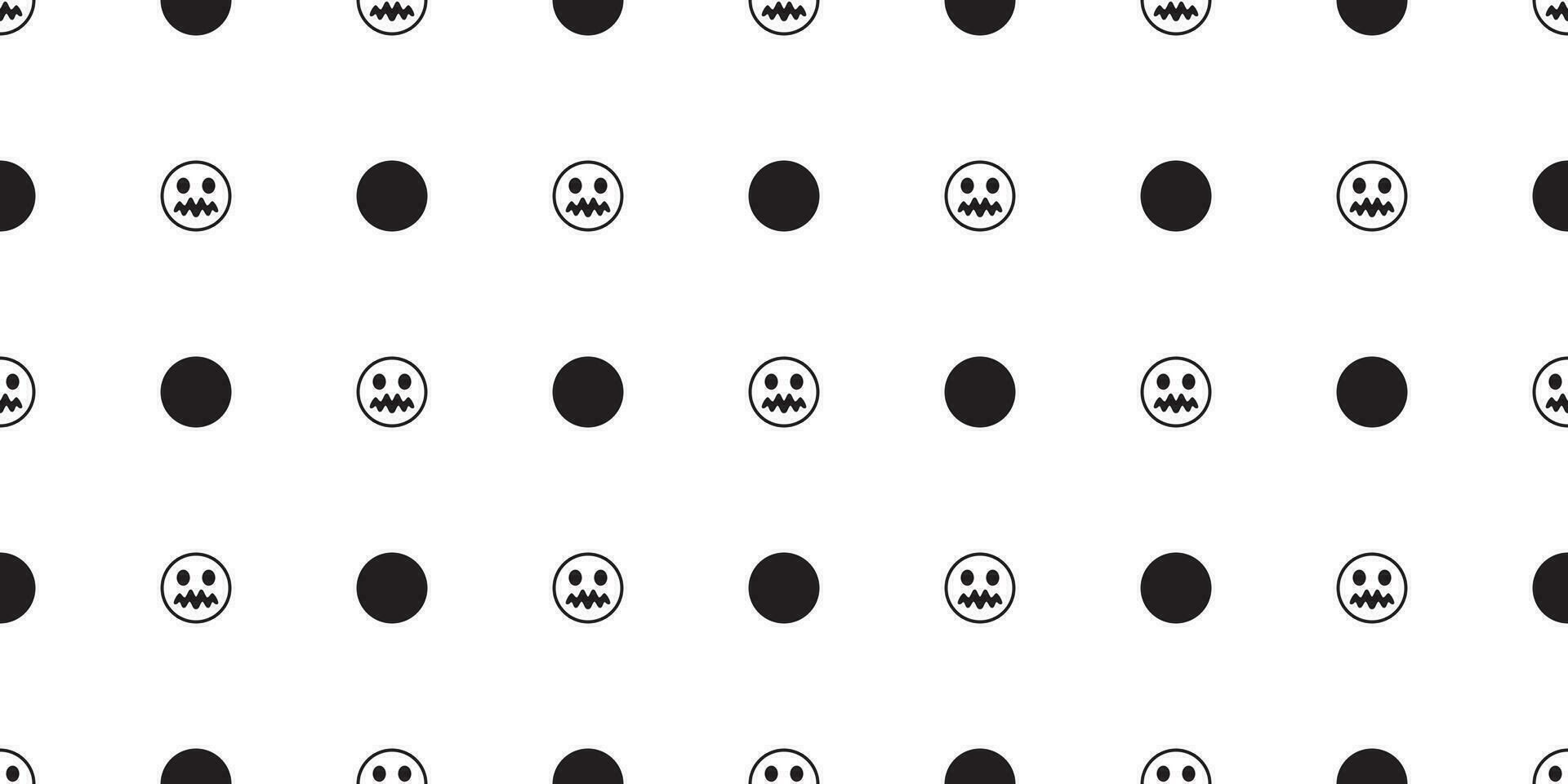 Smiley Gesicht nahtlos Muster Vektor Emoji Symbol Halloween Schädel Geist Schal isoliert Polka Punkt wiederholen Hintergrund Fliese Hintergrund Karikatur Illustration Gekritzel Design