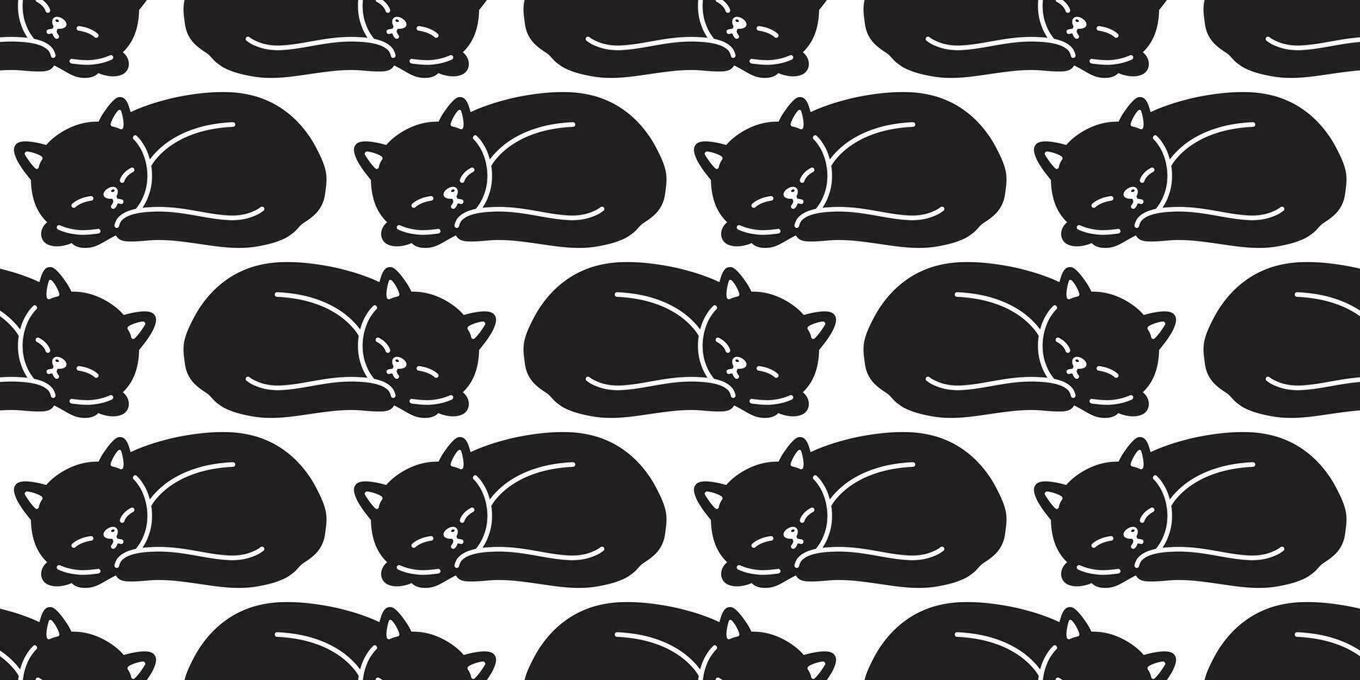 Katze nahtlos Muster Vektor Kätzchen Schlafen Schal isoliert Fliese Hintergrund wiederholen Hintergrund Karikatur Illustration Gekritzel schwarz Design