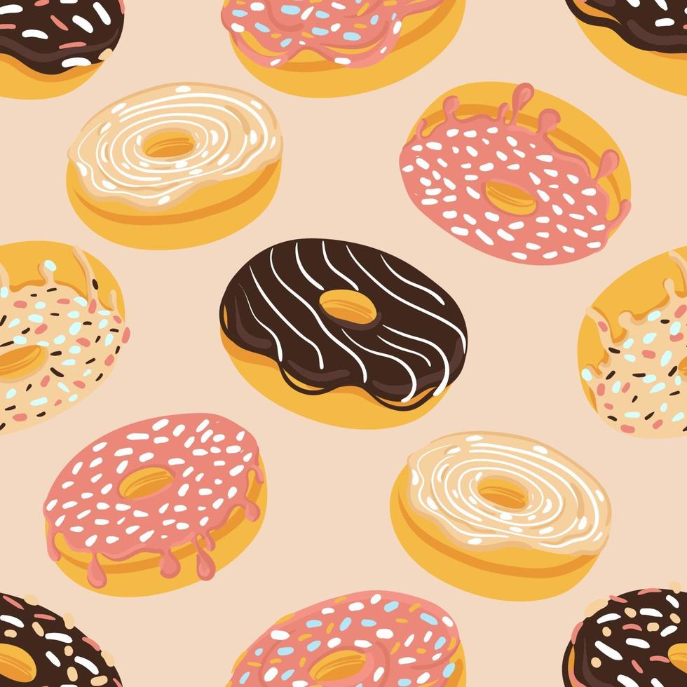 nahtloses süßes Muster mit Donuts überzogener Schokolade und Streuseln vektor