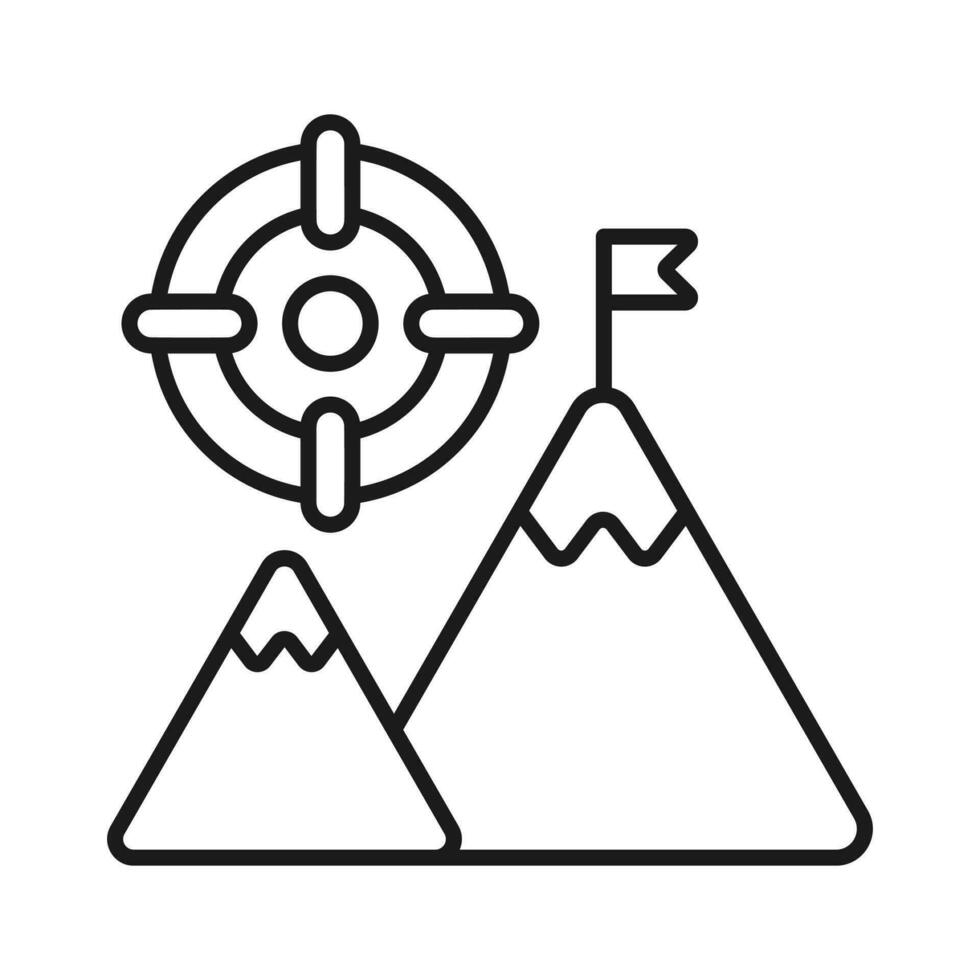 flagga på topp av berg med mål, begrepp ikon av uppdrag i trendig stil vektor