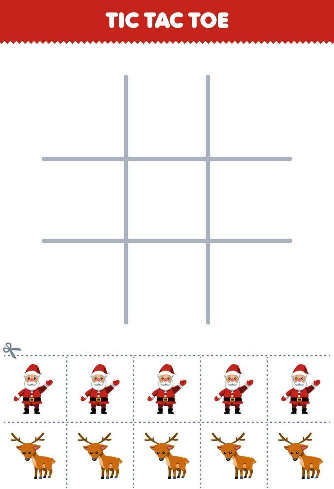 utbildning spel för barn tic tac tå uppsättning med söt tecknad serie santa och rådjur bild tryckbar vinter- kalkylblad vektor