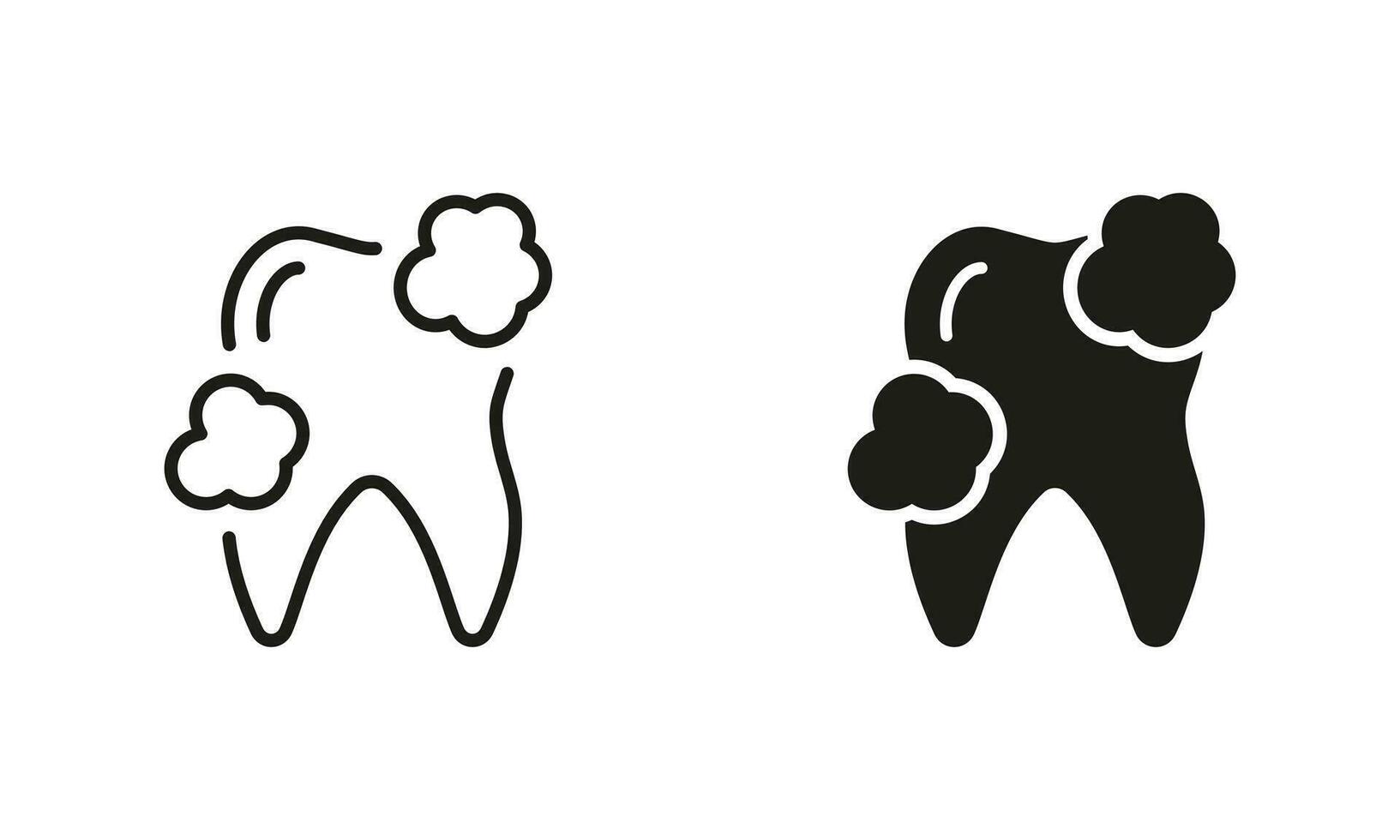 dental rengöring silhuett och linje ikoner uppsättning. tänder Skölj, oral vård, hygien, uppfriskande. rena tand piktogram. dental behandling, tandvård svart symbol samling. isolerat vektor illustration.