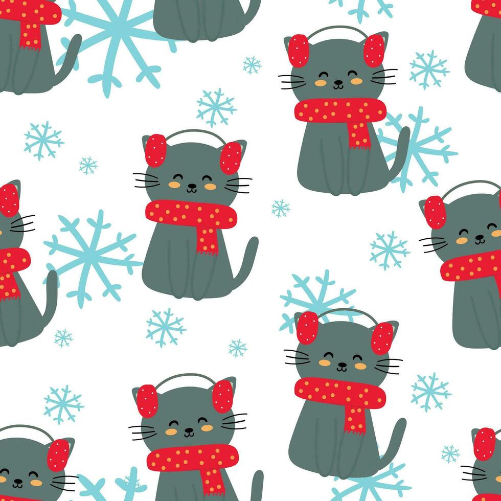 nahtlos Muster von süß Katzen und Winter Elemente zum Stoff Drucke, Textilien, Geschenk Verpackung Papier. bunt Vektor zum Kinder, eben Stil