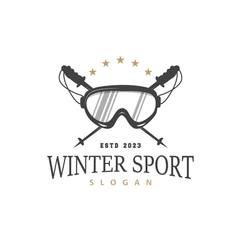 åka skidor sport logotyp, vinter- snö sporter design retro årgång vektor illustration