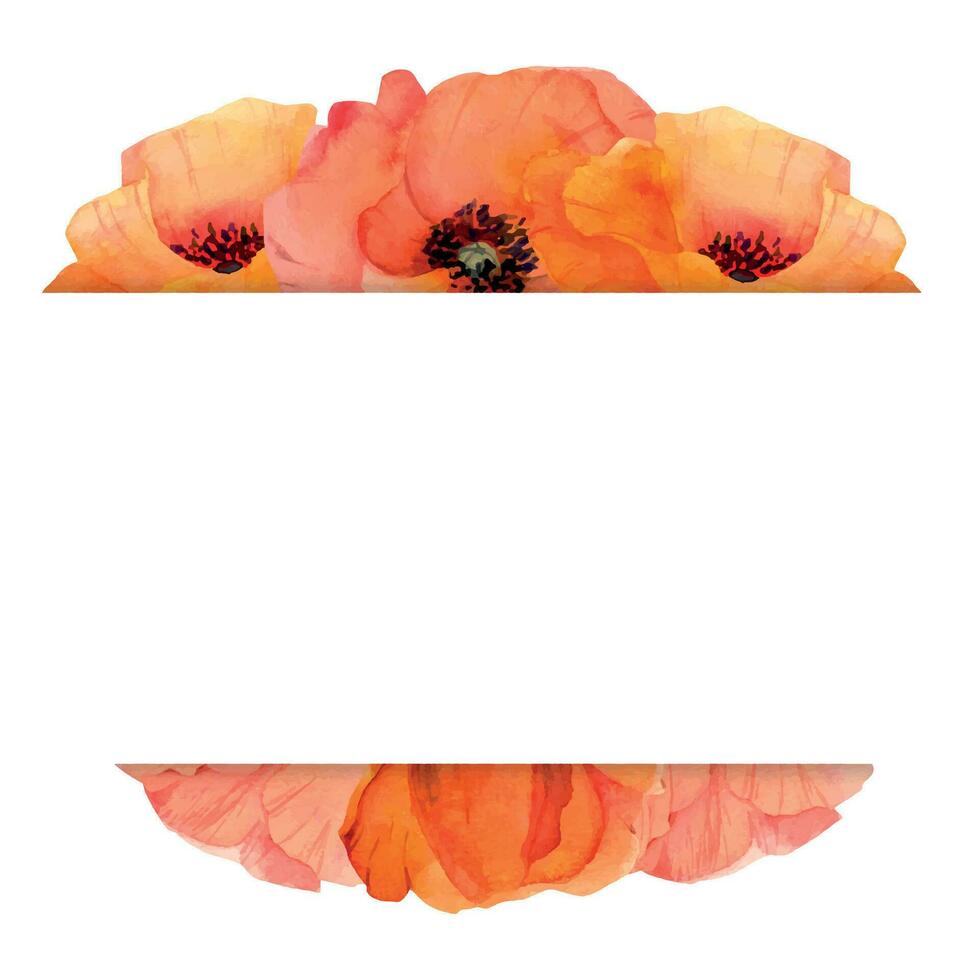 Aquarell Platz Rahmen Komposition mit Hand gezeichnet Sommer- hell rot Mohn Blumen. isoliert auf Weiß Hintergrund. Design zum Einladungen, Hochzeit, Liebe oder Gruß Karten, Papier, drucken, Textil- vektor