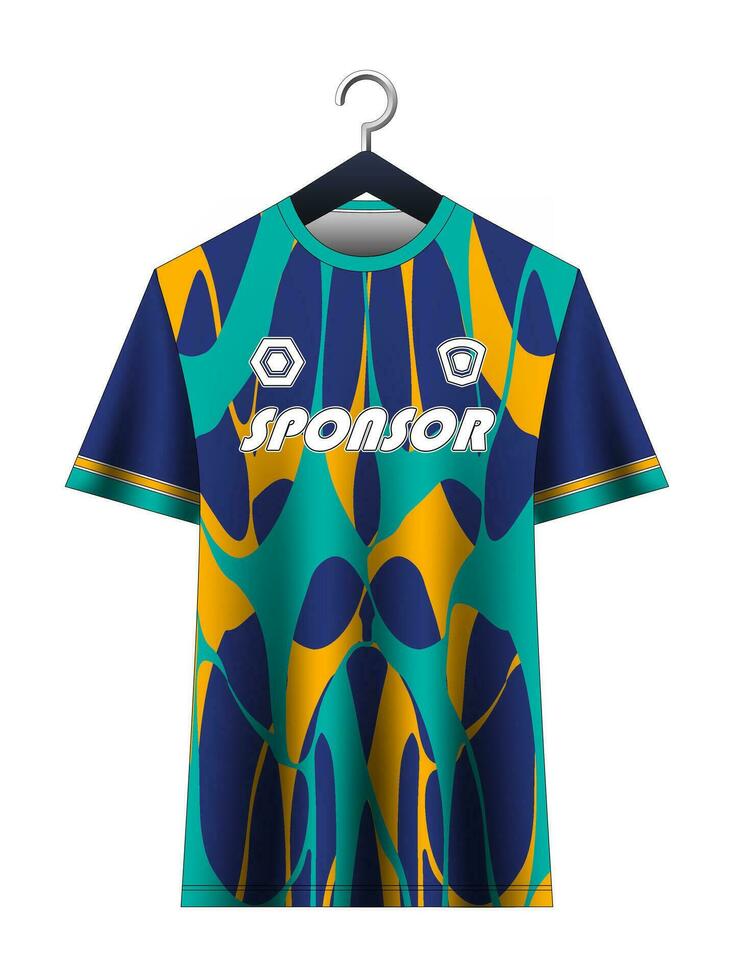 Fußball Jersey Attrappe, Lehrmodell, Simulation zum Fußball Verein. Vektor Sublimation Sport bekleidung Design. Uniform Vorderseite Aussicht Vorlagen Fußball Jersey. Jersey Design Ideen.