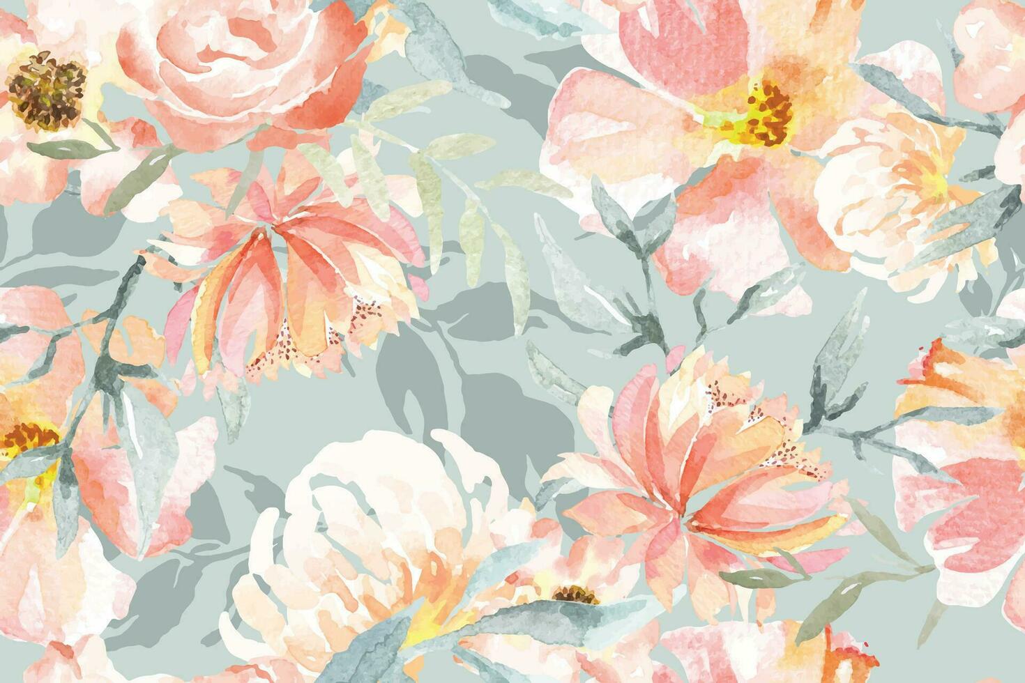 nahtlos Muster von Blühen Blumen gemalt im Aquarell auf abstrakt hintergrund.für Stoff luxuriös und Hintergrund, Jahrgang style.hand gezeichnet botanisch Blumen- bunt Muster. vektor