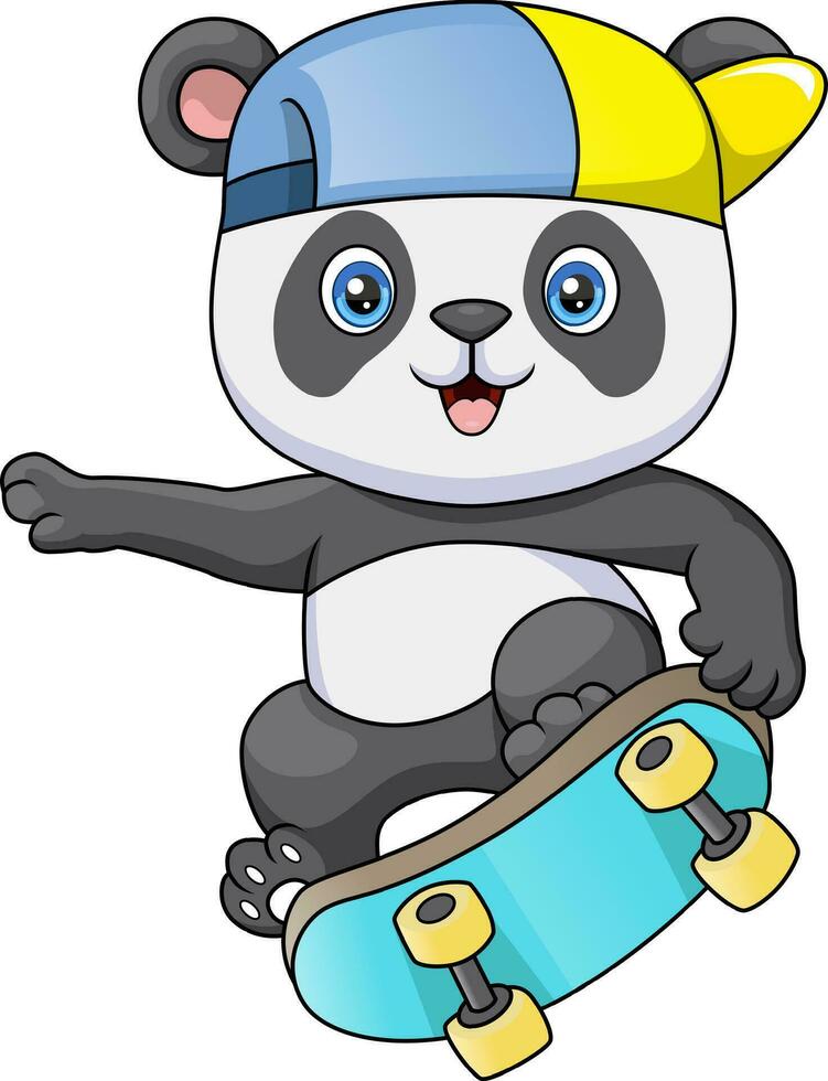 söt liten panda tecknad serie spelar skateboard vektor