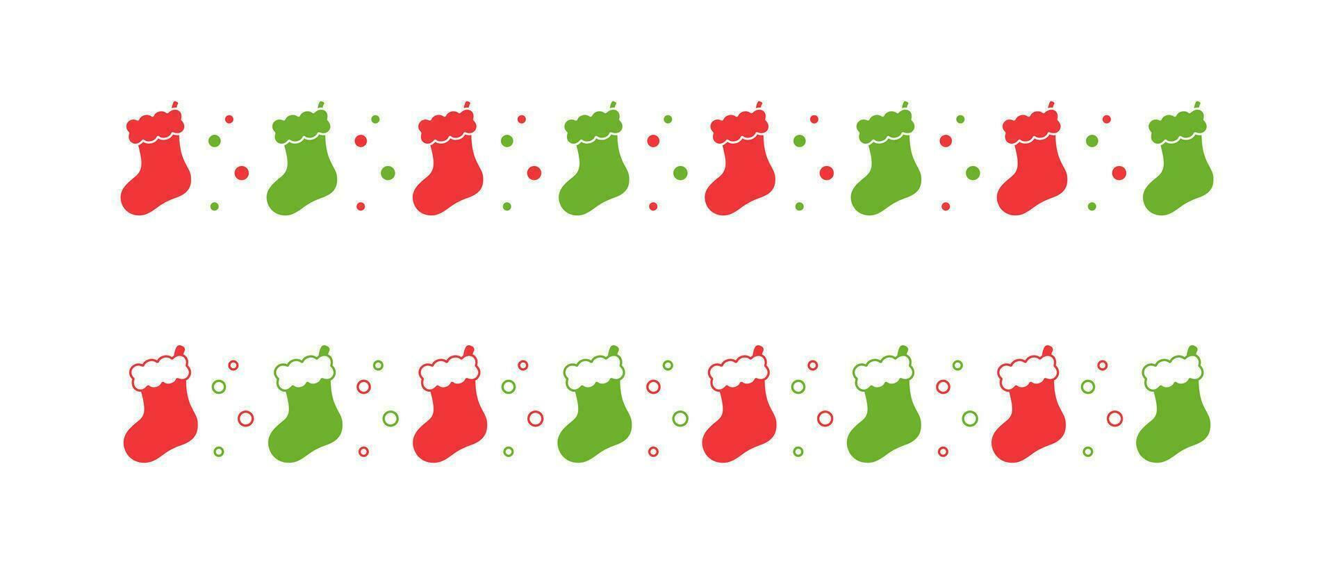 jul tema dekorativ gräns och text delare uppsättning, jul strumpa mönster silhuett. vektor illustration.