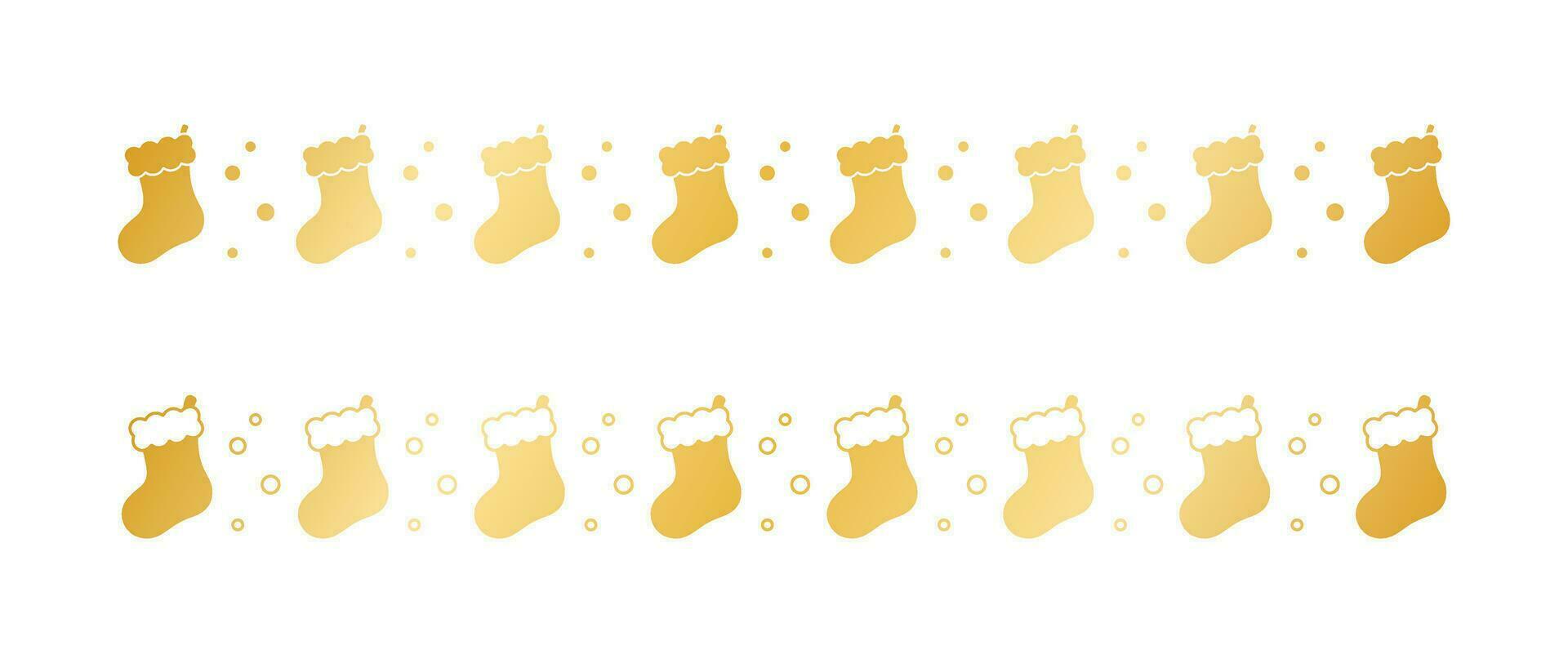 Gold Weihnachten thematisch dekorativ Rand und Text Teiler Satz, Weihnachten Strumpf Muster Silhouette. Vektor Illustration.